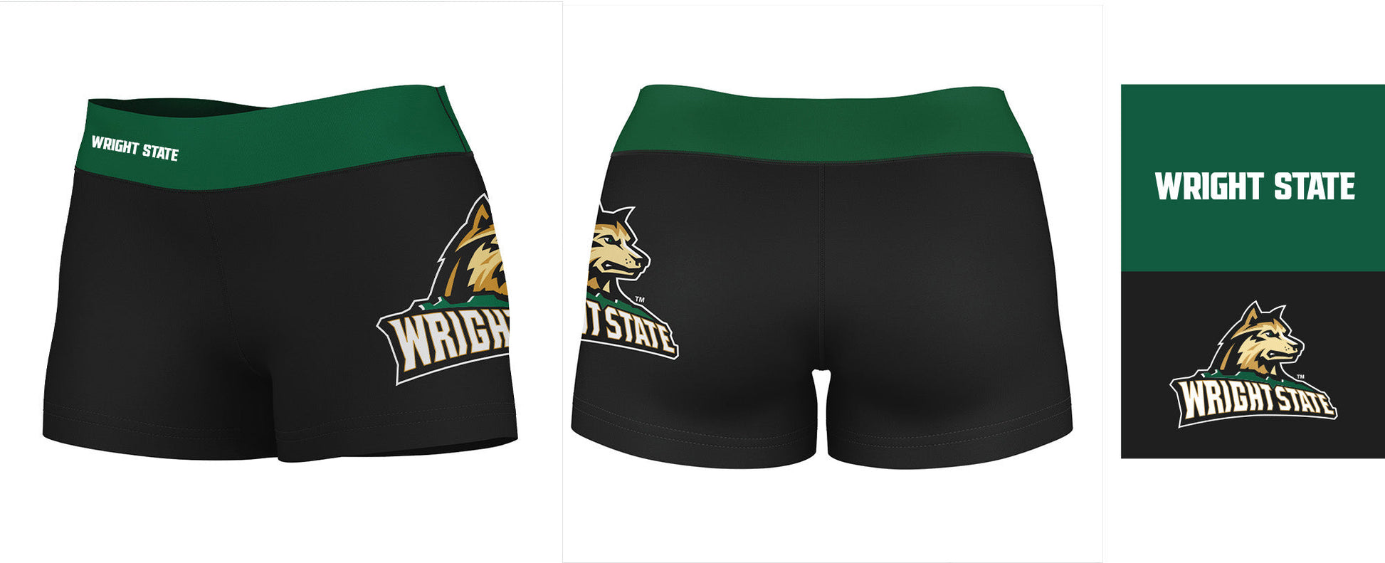 Wright State Raiders Vive La Fete Logo on Thigh & Waistband Black & Green Women Yoga Booty Workout Shorts 3.75 Inseam - Vive La F̻te - Online Apparel Store