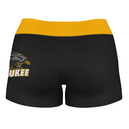 Milwaukee Panthers Vive La Fete Logo on Thigh & Waistband Black & Gold Women Yoga Booty Workout Shorts 3.75 Inseam" - Vive La F̻te - Online Apparel Store