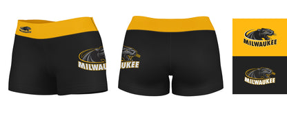 Milwaukee Panthers Vive La Fete Logo on Thigh & Waistband Black & Gold Women Yoga Booty Workout Shorts 3.75 Inseam" - Vive La F̻te - Online Apparel Store