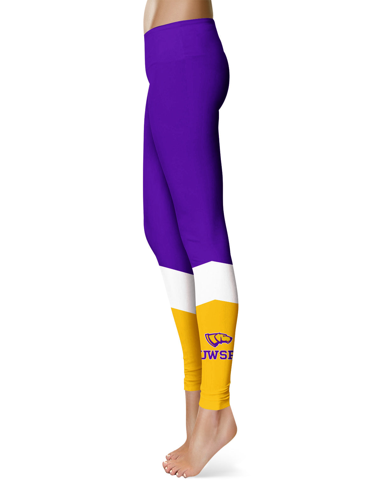 UW-Stevens Point Pointers UWSP Vive La Fete Game Day Collegiate Ankle Color Block Women Purple Gold Yoga Leggings