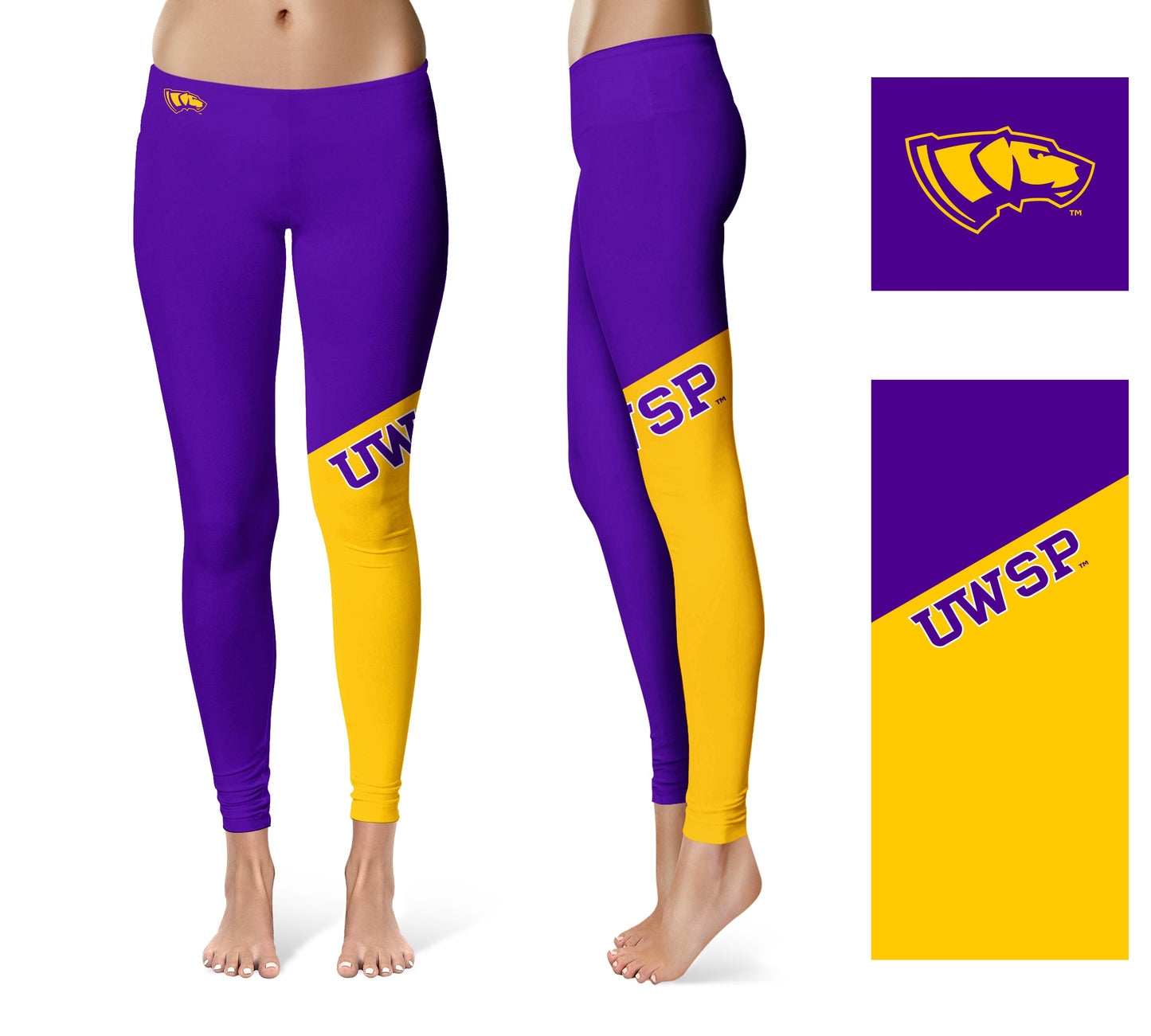 UW-Stevens Point Pointers Vive La Fete Game Day Collegiate Leg Color Block Women Purple Gold Yoga Leggings