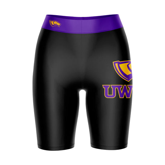 UW-Stevens Point Pointers UWSP Vive La Fete Logo on Thigh and Waistband Black and Purple Women Bike Short 9 Inseam