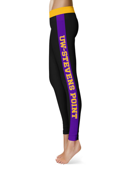 UW-Stevens Point Pointers UWSP Vive La Fete Game Day Collegiate Purple Stripes Women Black Yoga Leggings 2 Waist Tights