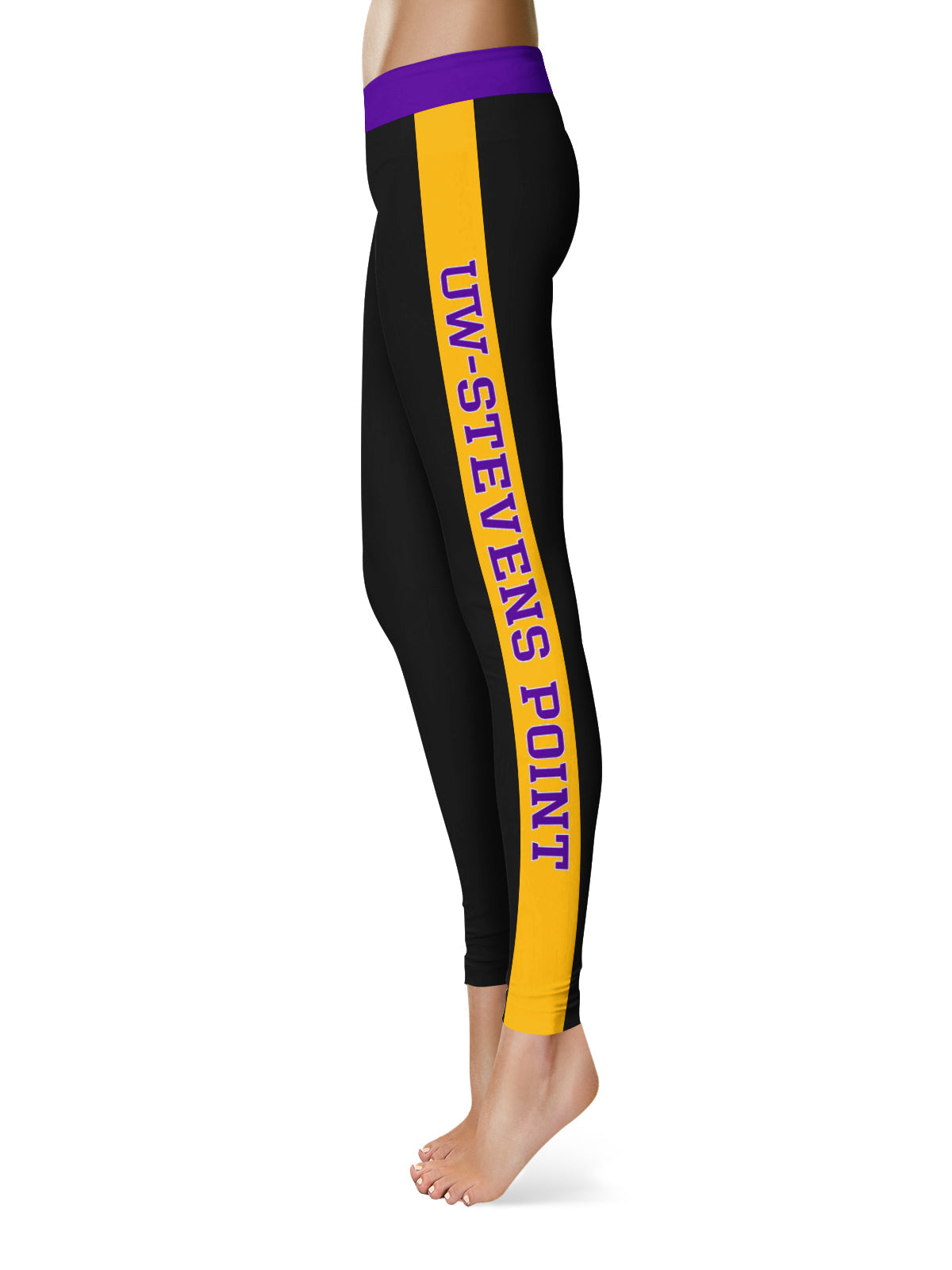 UW-Stevens Point Pointers UWSP Vive La Fete Game Day Collegiate Gold Stripes Women Black Yoga Leggings 2 Waist Tights