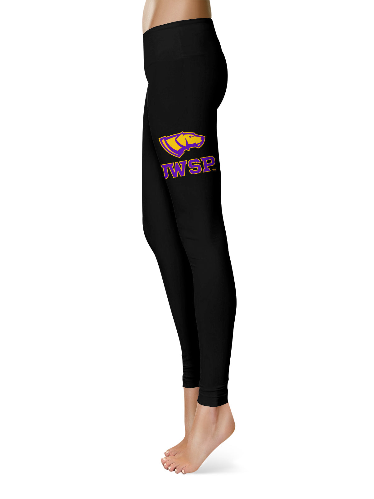 UW-Stevens Point Pointers UWSP Vive La Fete Collegiate Large Logo on Thigh Women Black Yoga Leggings 2.5 Waist Tights