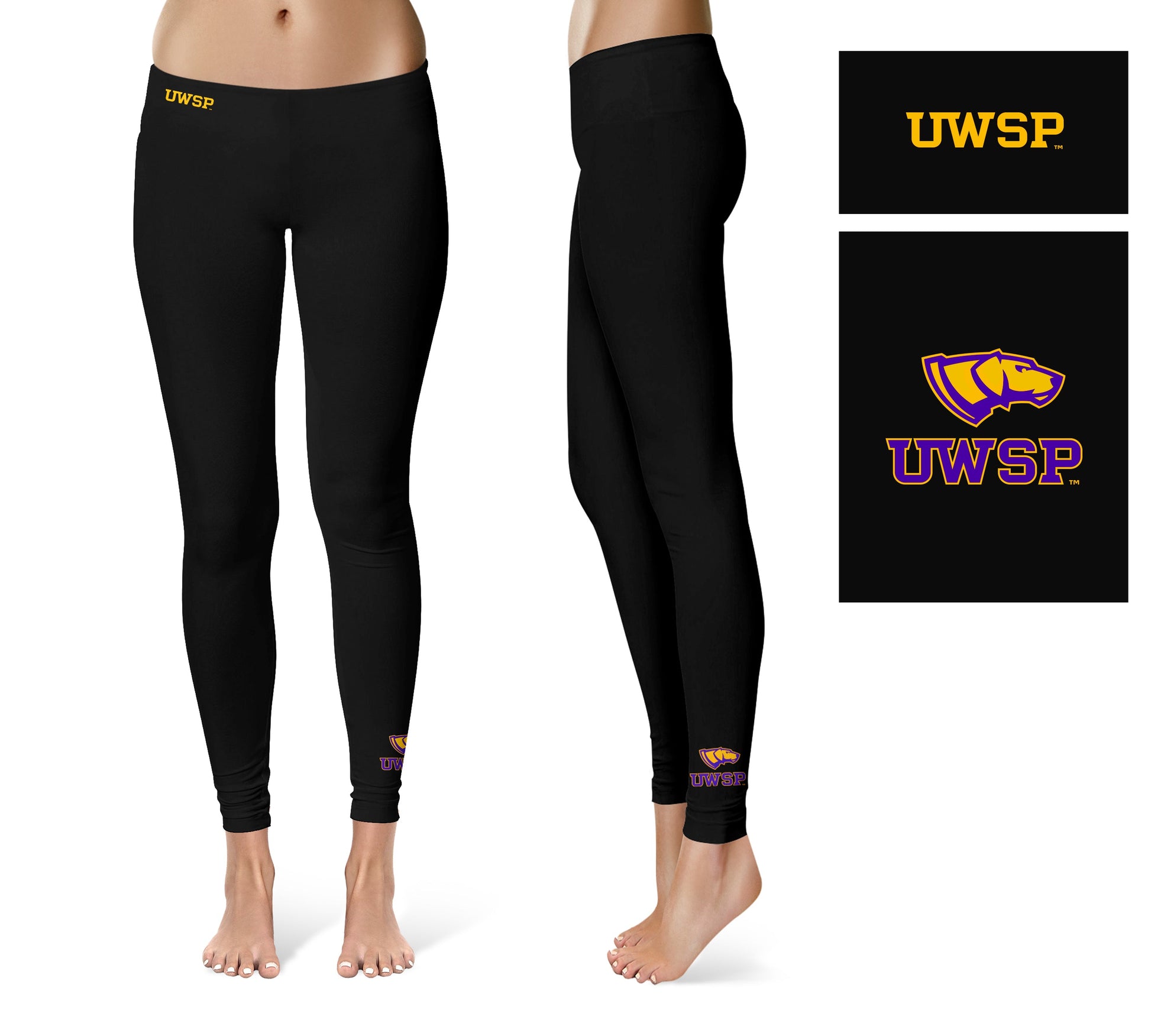 UW-Stevens Point Pointers UWSP Vive La Fete Game Day Collegiate Logo at Ankle Women Black Yoga Leggings 2.5 Waist Tights