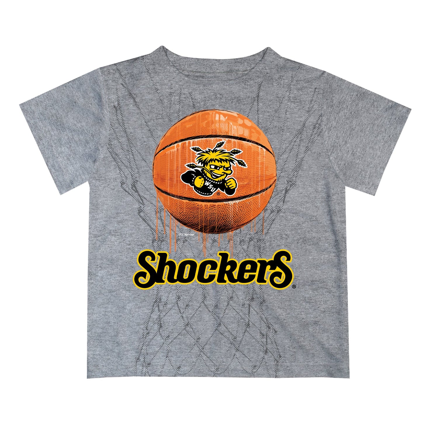 Wichita State University Original Dripping Basketball Heather Gray T-Shirt by Vive La Fete