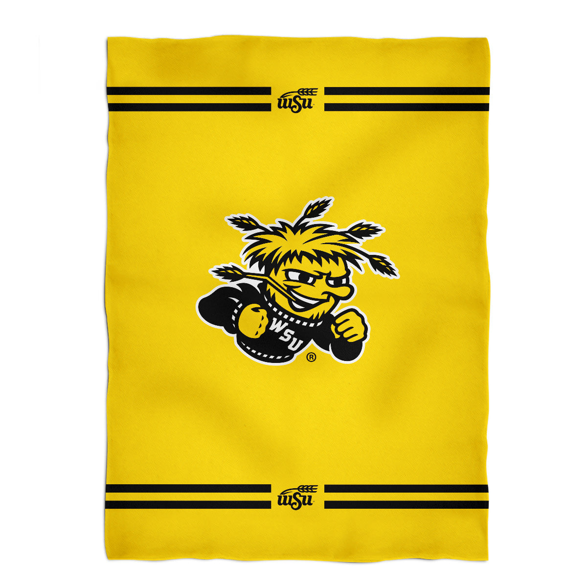 Wichita State Shockers WSU Game Day Soft Premium Fleece Gold Throw Blanket 40 x 58 Logo and Stripes