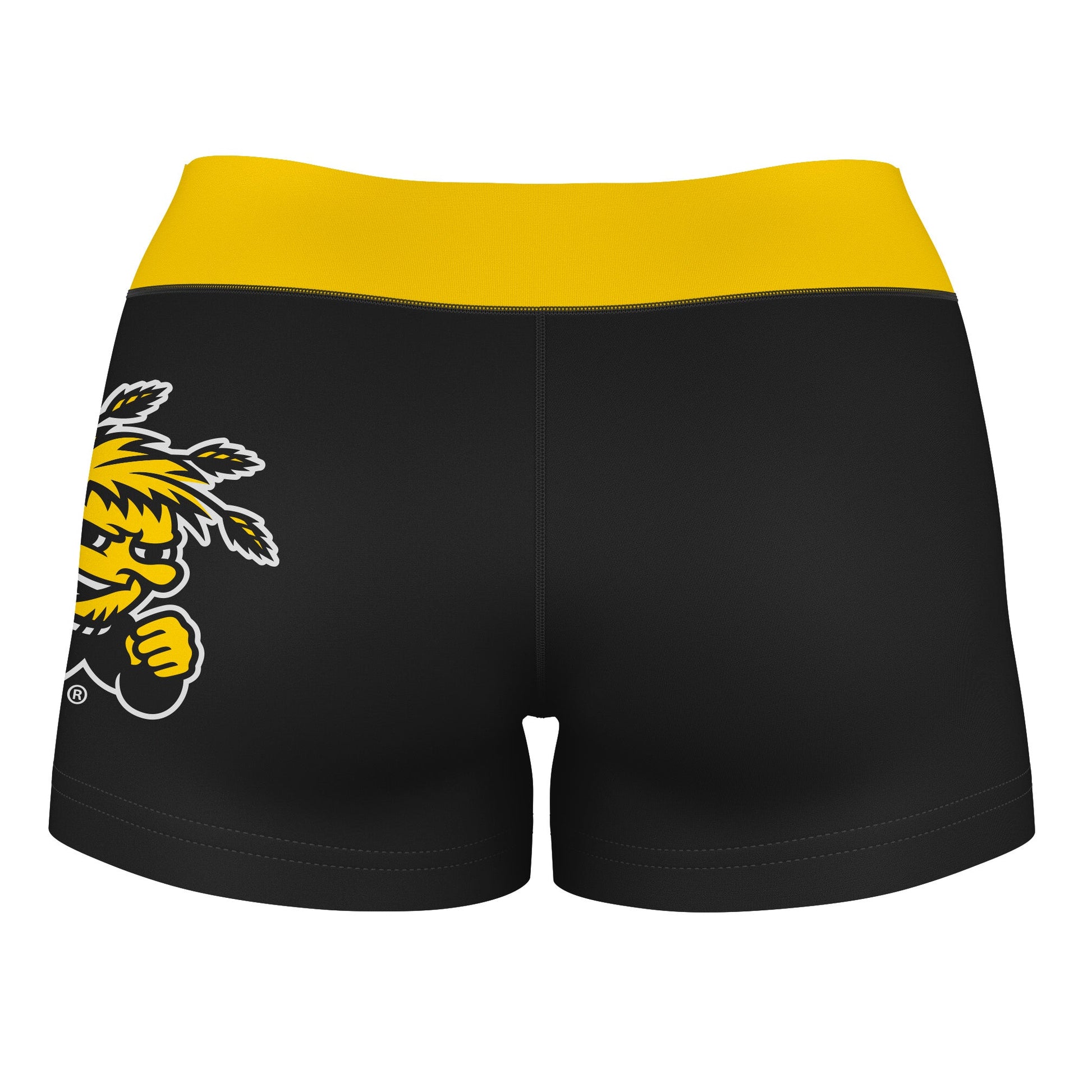 Wichita State Shockers WSU Vive La Fete Logo on Thigh and Waistband Black & Gold Women Booty Workout Shorts 3.75 Inseam" - Vive La F̻te - Online Apparel Store