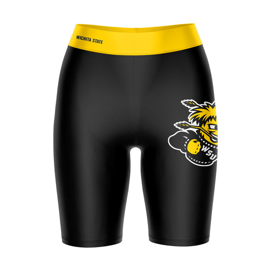 Wichita State Shockers WSU Vive La Fete Game Day Logo on Thigh and Waistband Black and Gold Women Bike Short 9 Inseam"