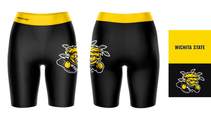 Wichita State Shockers WSU Vive La Fete Game Day Logo on Thigh and Waistband Black and Gold Women Bike Short 9 Inseam"