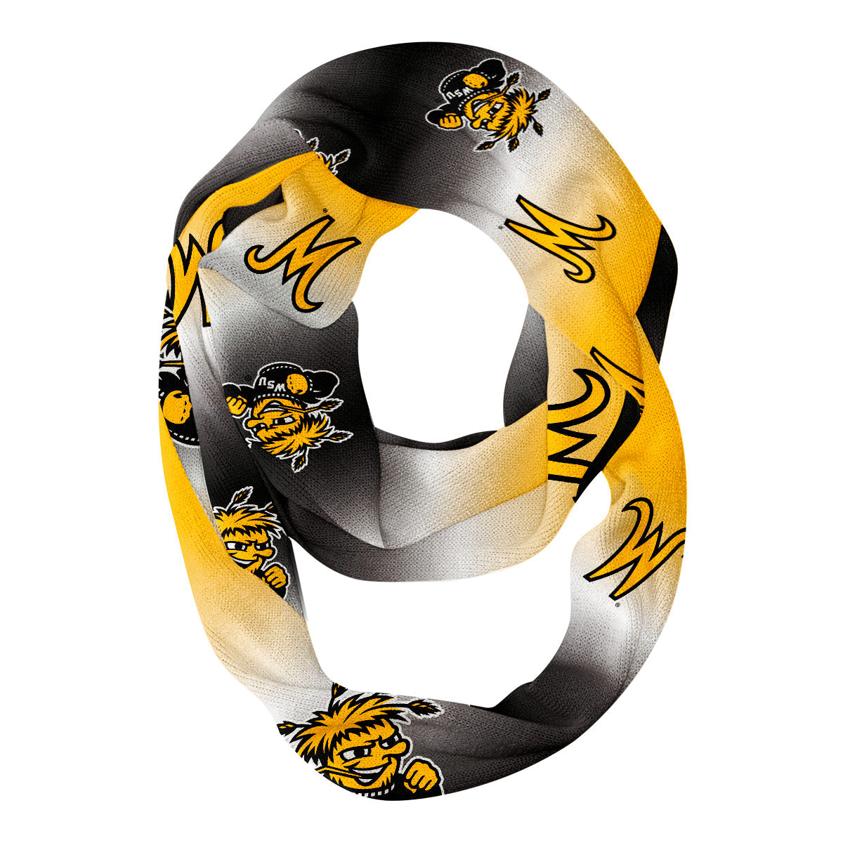 Wichita State Shockers WSU Vive La Fete All Over Logo Game Day Collegiate Women Ultra Soft Knit Infinity Scarf