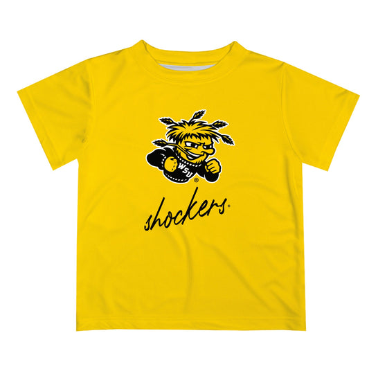 Wichita State Shockers WSU Vive La Fete Script V1 Yellow Short Sleeve Tee Shirt
