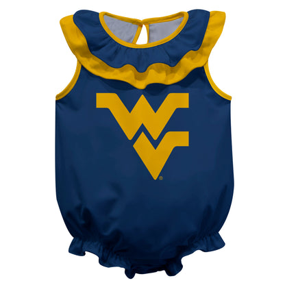 West Virginia University Mountaineers Blue Sleeveless Ruffle One Piece Jumpsuit Logo Bodysuit by Vive La Fete