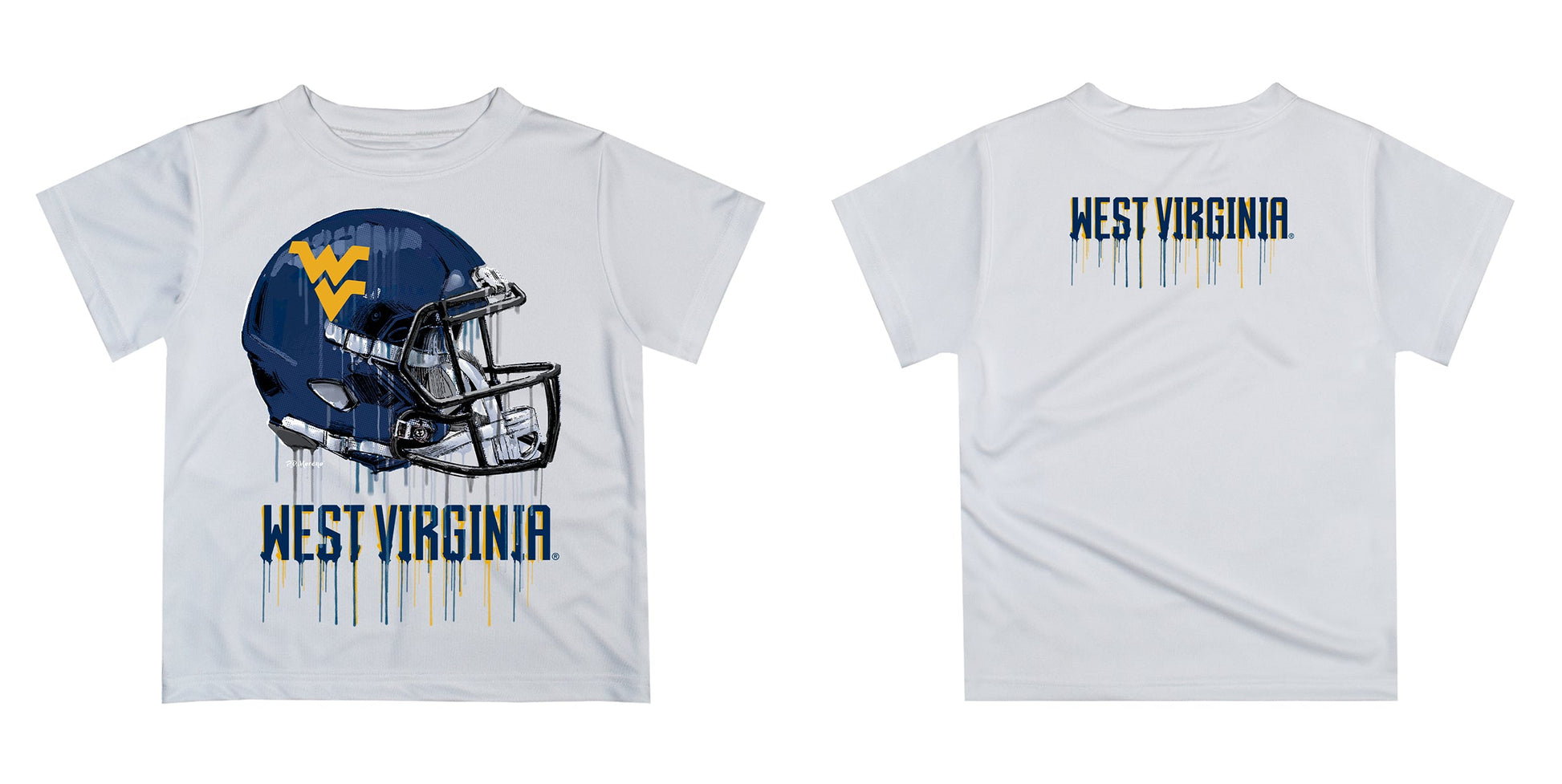 West Virginia University Mountaineers Original Dripping Football Helmet White T-Shirt by Vive La Fete