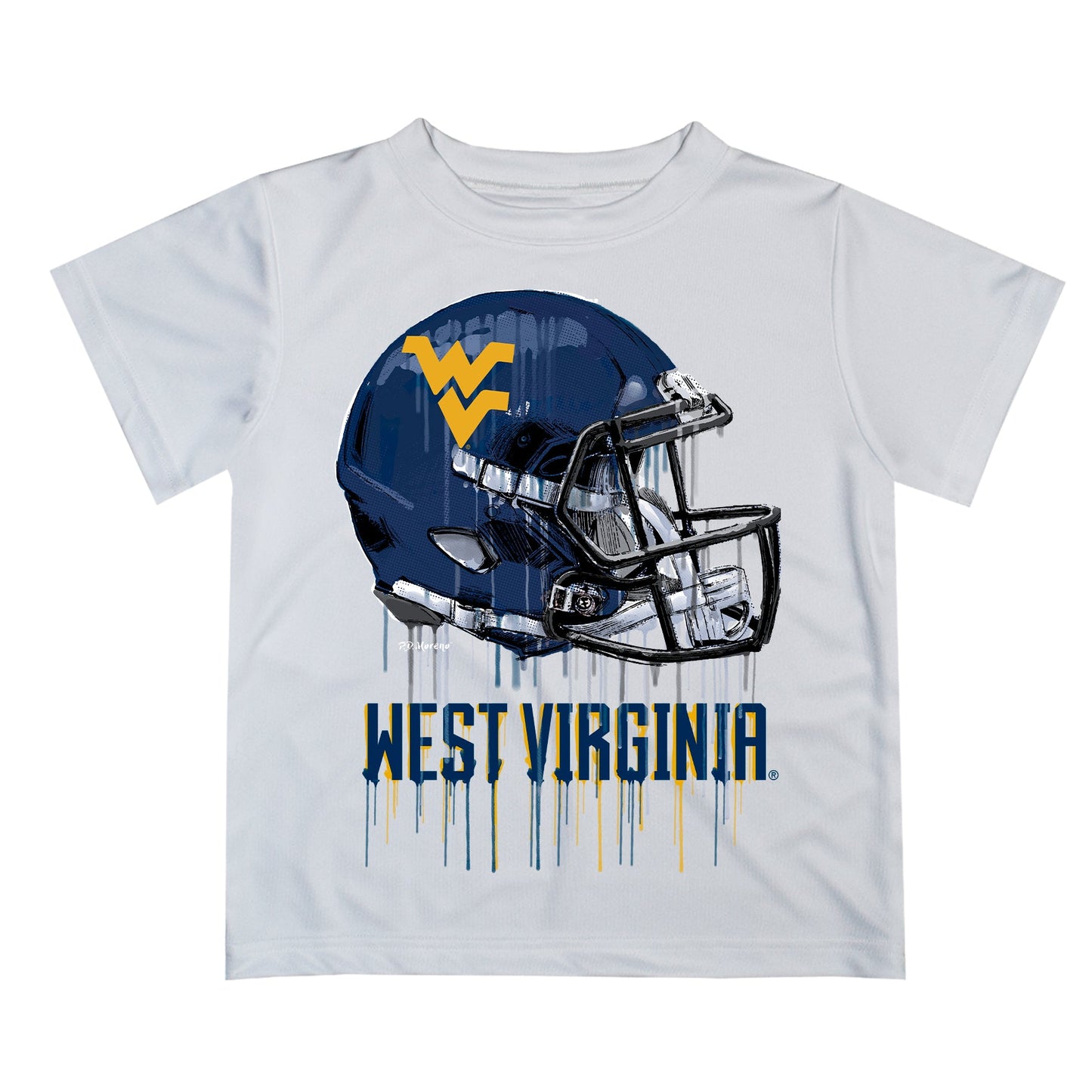 West Virginia University Mountaineers Original Dripping Football Helmet White T-Shirt by Vive La Fete