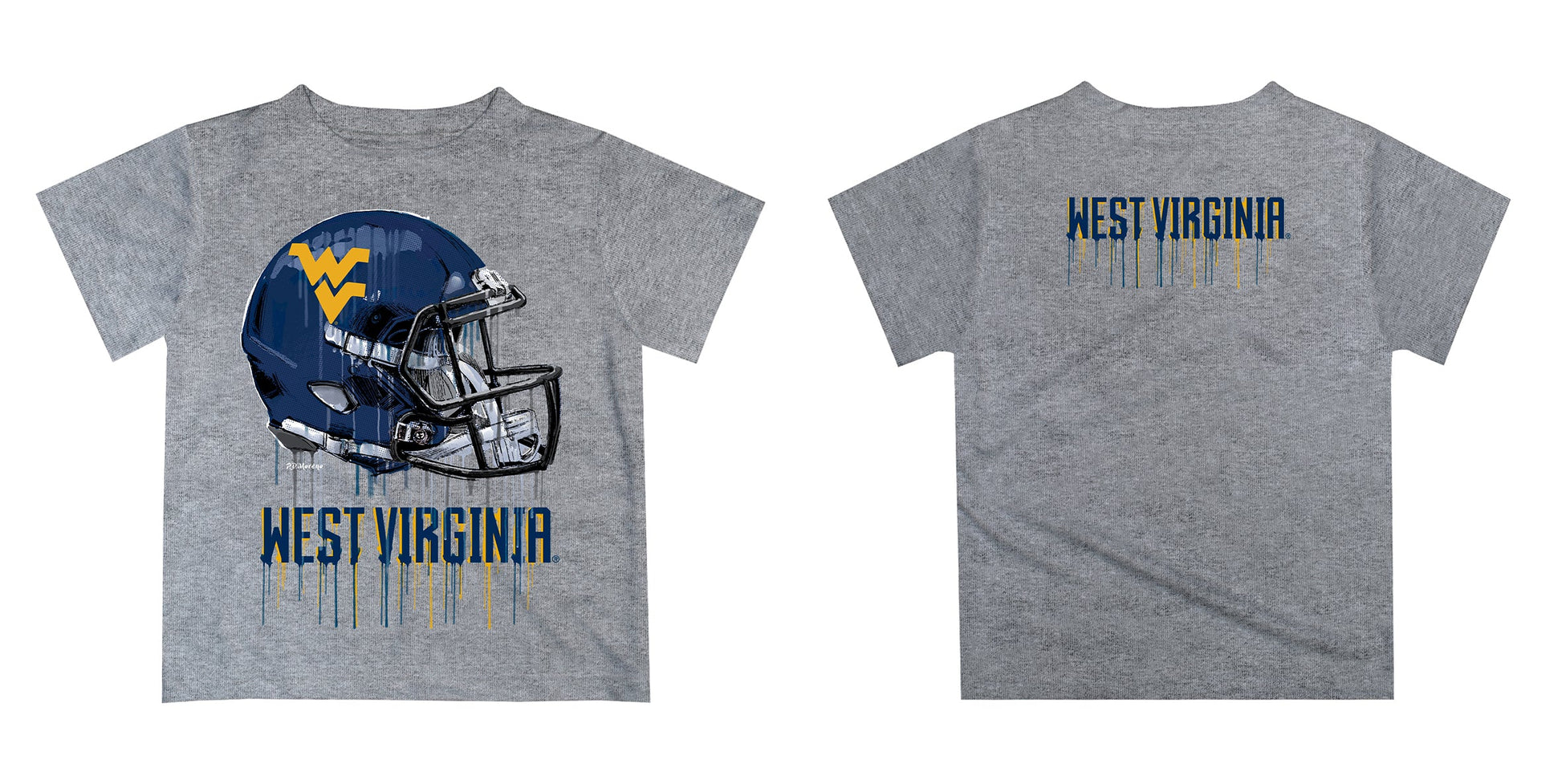 West Virginia University Mountaineers Original Dripping Football Helmet Heather Gray T-Shirt by Vive La Fete