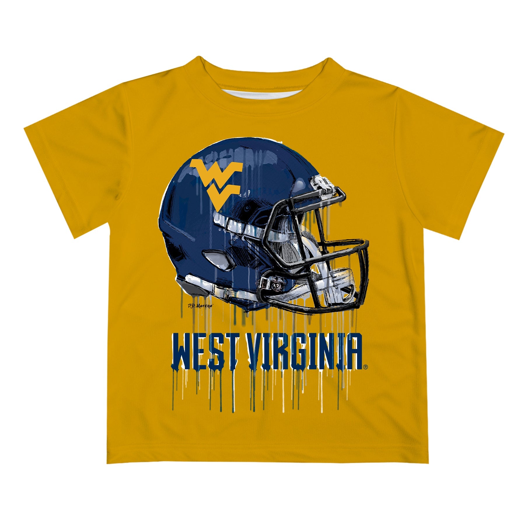 West Virginia University Mountaineers Original Dripping Football Gold T-Shirt by Vive La Fete