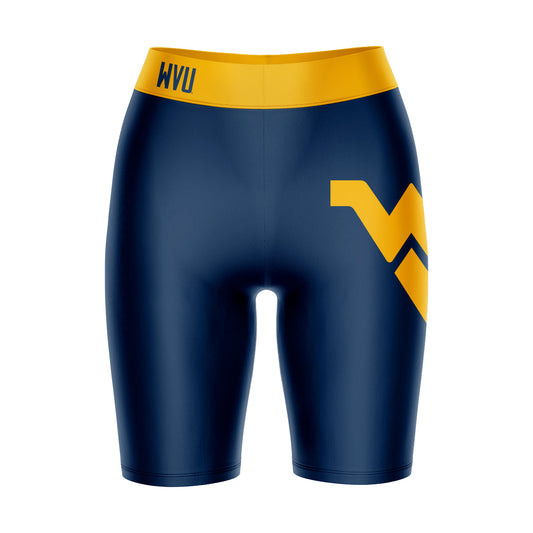 West Virginia Mountaineers Vive La Fete Game Day Logo on Thigh and Waistband Blue and Gold Women Bike Short 9 Inseam