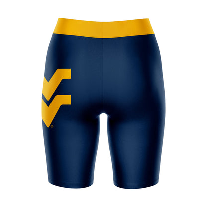 West Virginia Mountaineers Vive La Fete Game Day Logo on Thigh and Waistband Blue and Gold Women Bike Short 9 Inseam