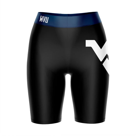 West Virginia Mountaineers Vive La Fete Game Day Logo on Thigh and Waistband Black and Blue Women Bike Short 9 Inseam