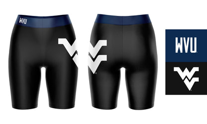 West Virginia Mountaineers Vive La Fete Game Day Logo on Thigh and Waistband Black and Blue Women Bike Short 9 Inseam