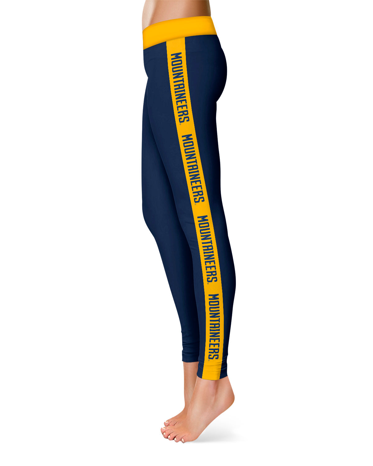 West Virginia Mountaineers Vive La Fete Game Day Collegiate Gold Stripes Women Navy Yoga Leggings 2 Waist Tights