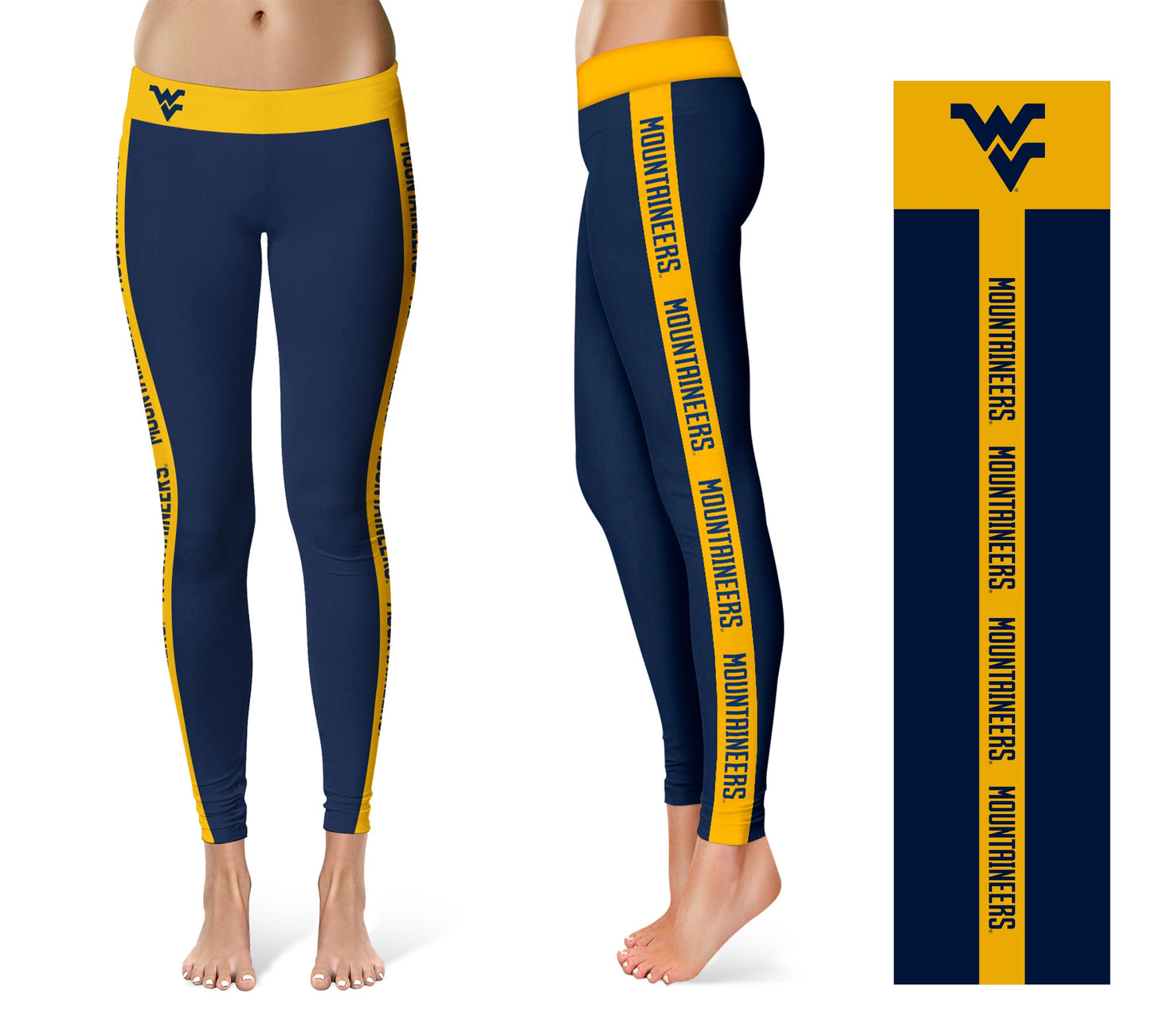 West Virginia Mountaineers Vive La Fete Game Day Collegiate Gold Stripes Women Navy Yoga Leggings 2 Waist Tights