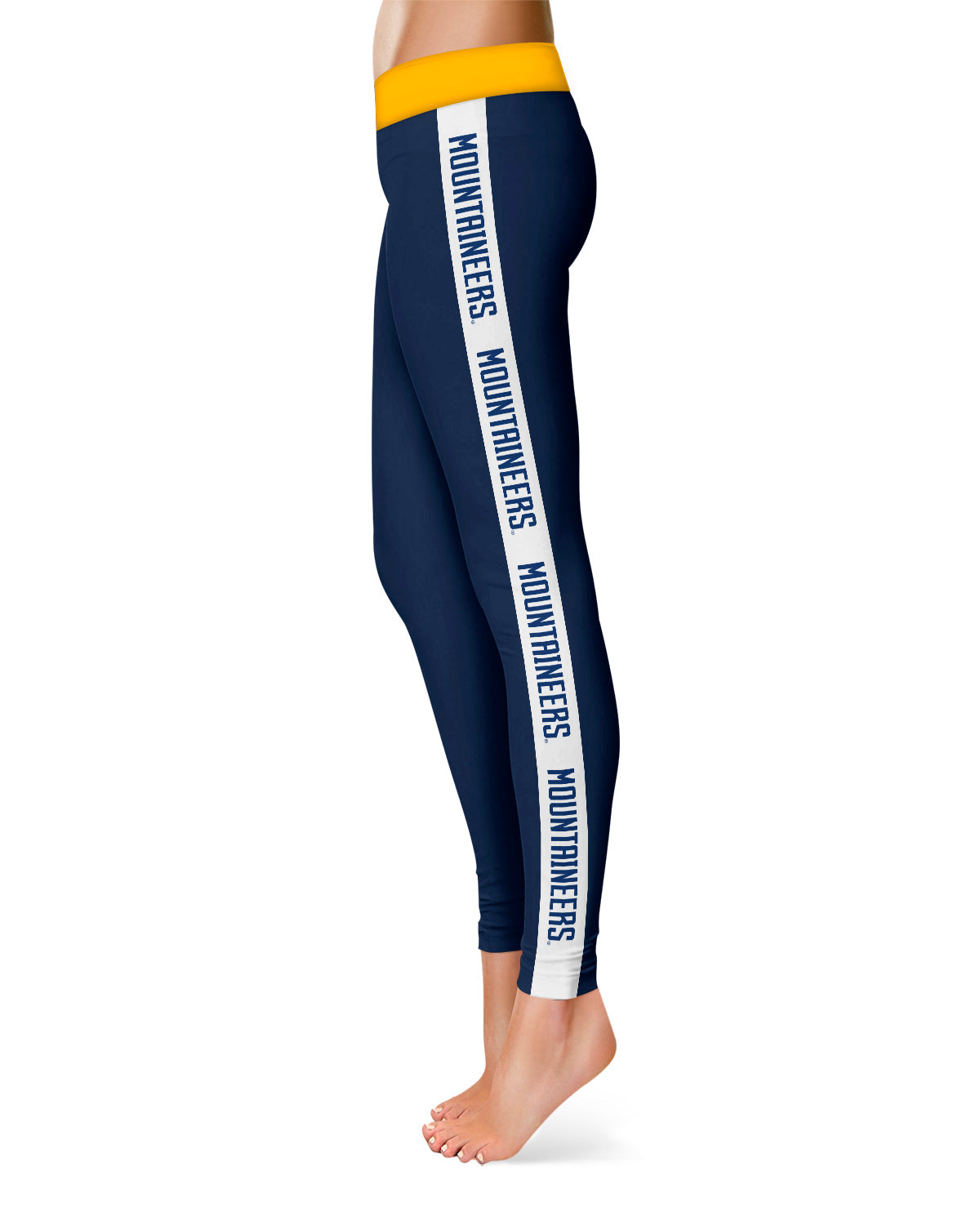 West Virginia Mountaineers Vive La Fete Game Day Collegiate White Stripes Women Navy Yoga Leggings 2 Waist Tights