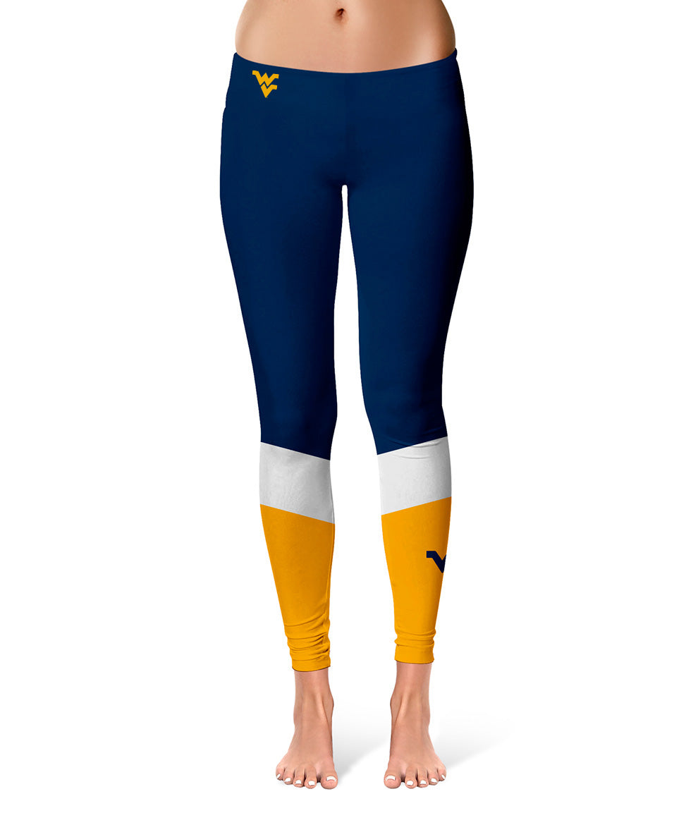 West Virginia Mountaineers Vive La Fete Game Day Collegiate Ankle Color Block Women Navy Gold Yoga Leggings