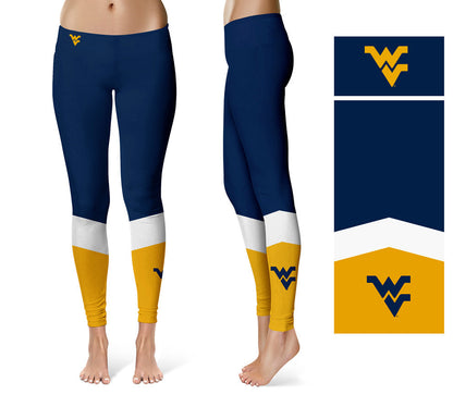 West Virginia Mountaineers Vive La Fete Game Day Collegiate Ankle Color Block Women Navy Gold Yoga Leggings