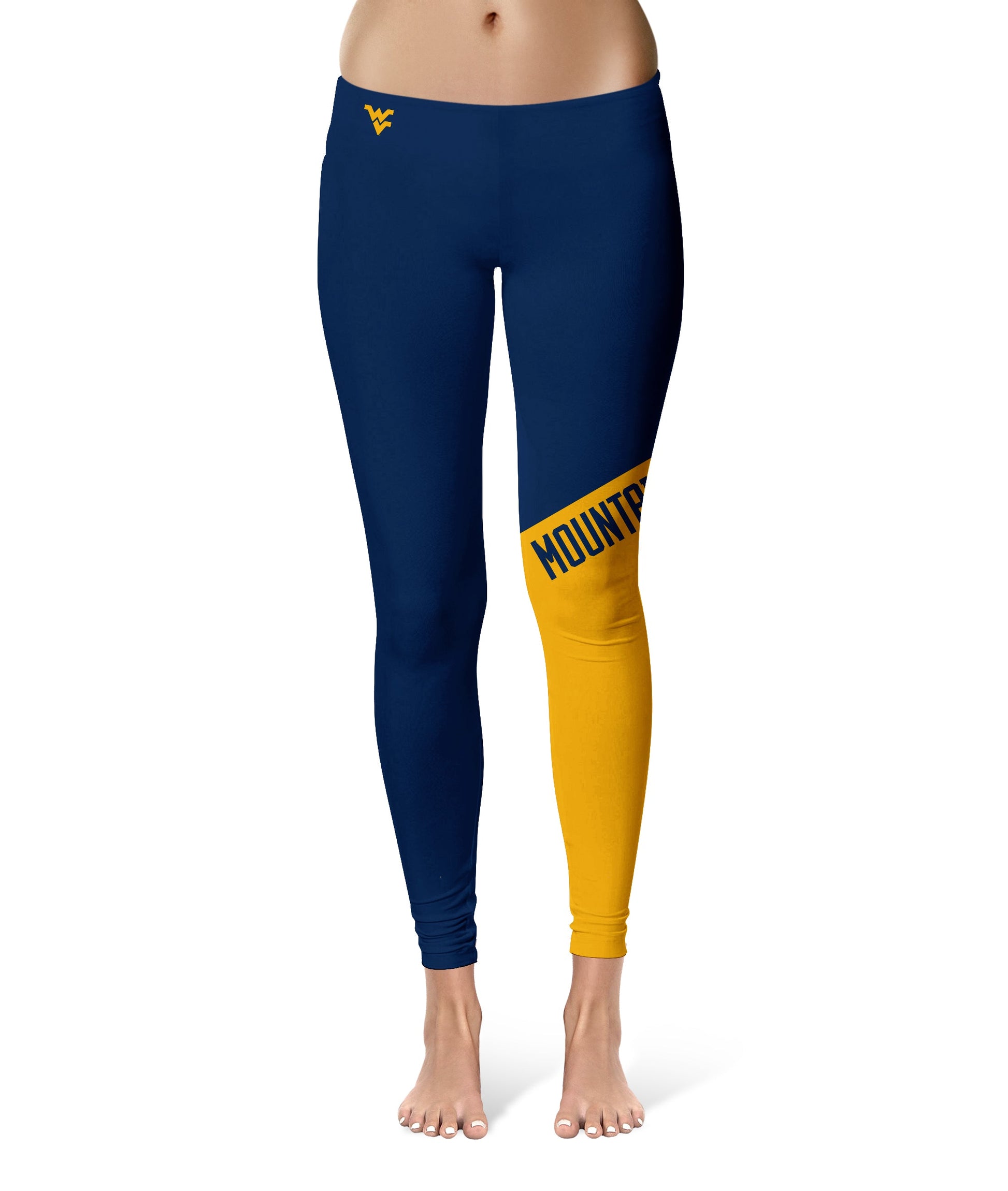 West Virginia University Mountaineers Vive La Fete Game Day Collegiate Leg Color Block Women Navy Gold Yoga Leggings