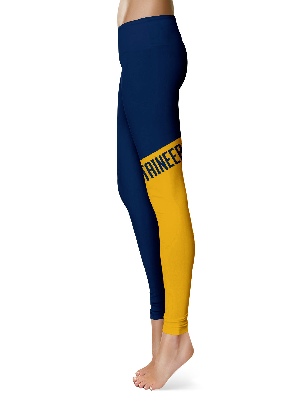 West Virginia University Mountaineers Vive La Fete Game Day Collegiate Leg Color Block Women Navy Gold Yoga Leggings