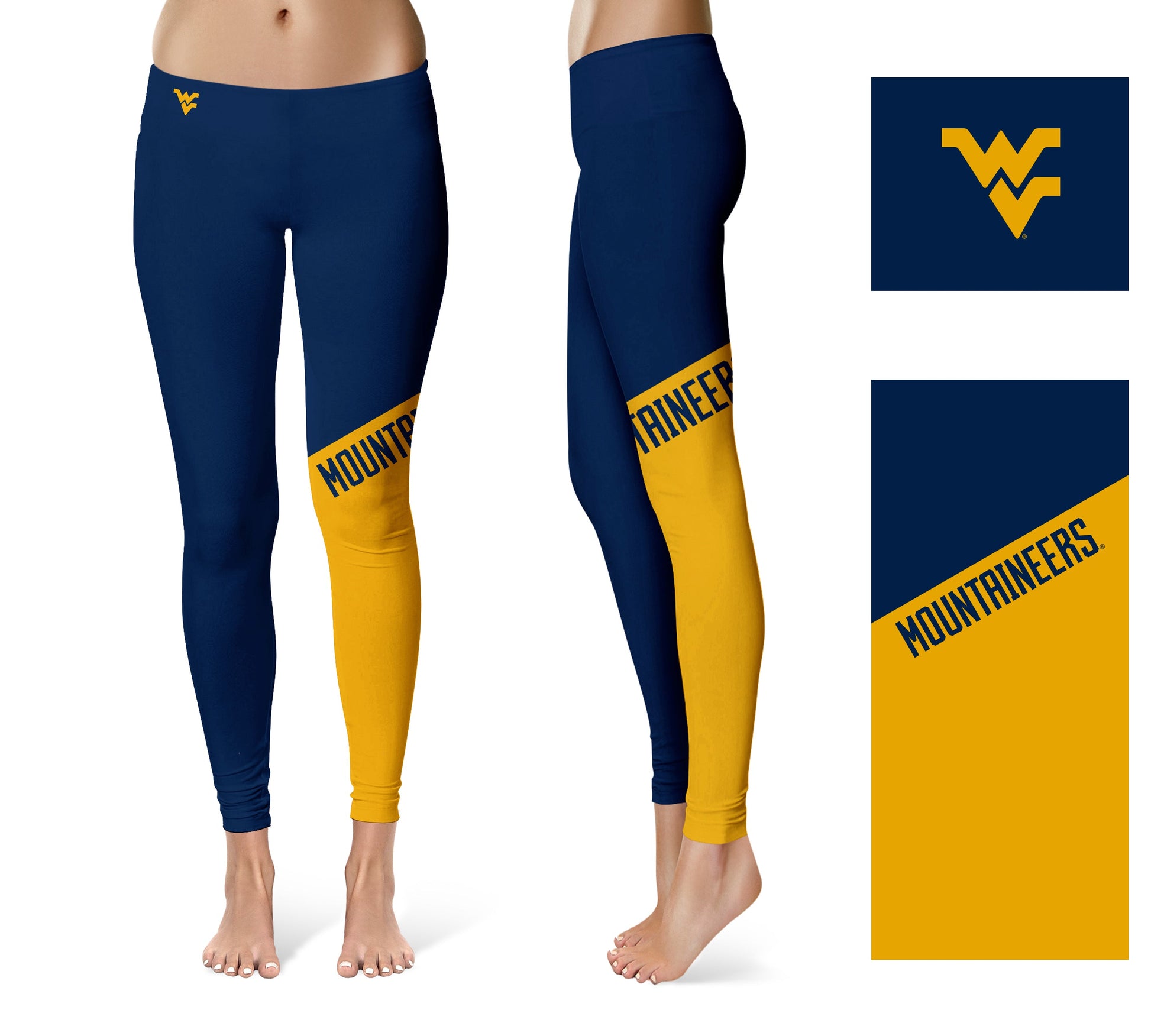 West Virginia University Mountaineers Vive La Fete Game Day Collegiate Leg Color Block Women Navy Gold Yoga Leggings