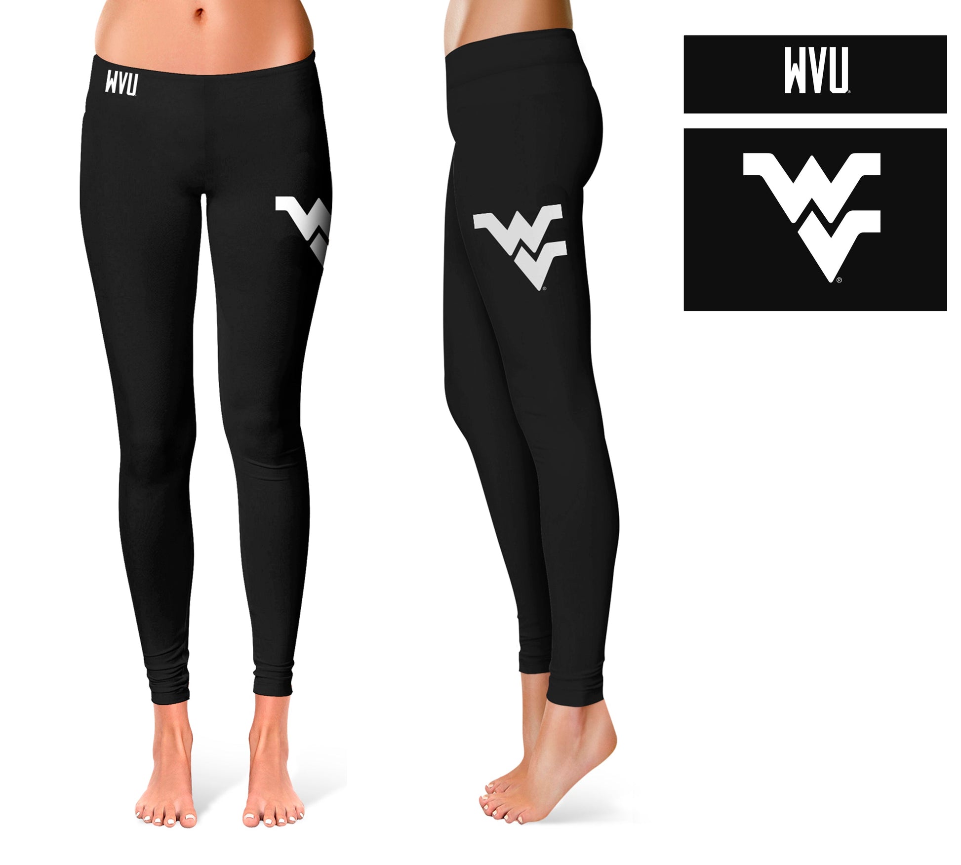 West Virginia Mountaineers Vive La Fete Collegiate Large Logo on Thigh Women Black Yoga Leggings 2.5 Waist Tights