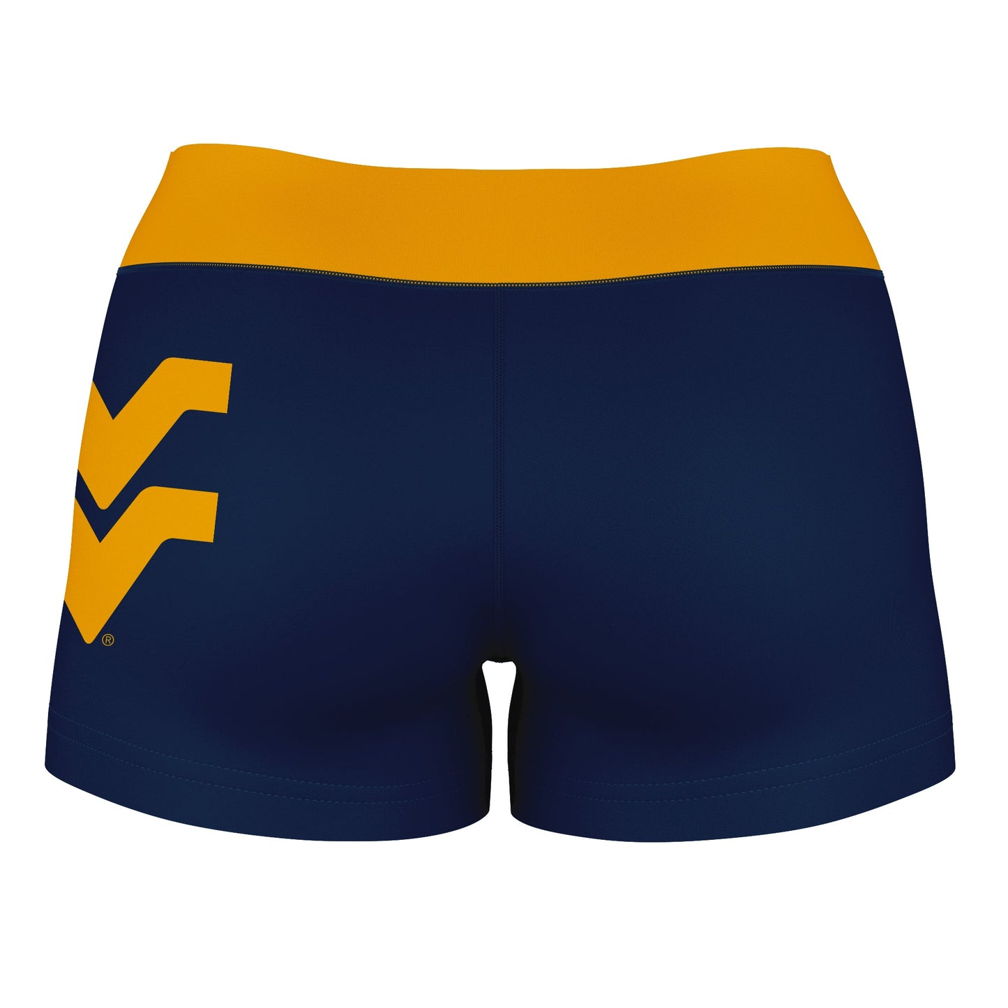West Virginia Mountaineers Vive La Fete Logo on Thigh & Waistband Blue Gold Women Yoga Booty Workout Shorts 3.75 Inseam - Vive La F̻te - Online Apparel Store