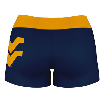 West Virginia Mountaineers Vive La Fete Logo on Thigh & Waistband Blue Gold Women Yoga Booty Workout Shorts 3.75 Inseam - Vive La F̻te - Online Apparel Store