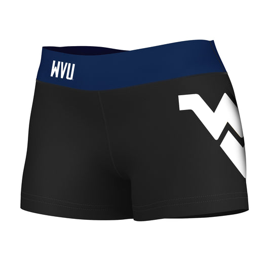 West Virginia Mountaineers Vive La Fete Logo on Thigh & Waistband Black Blue Women Yoga Booty Workout Shorts 3.75 Inseam