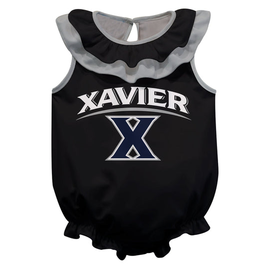 Xavier University Muskateers Black Sleeveless Ruffle One Piece Jumpsuit Mascot Bodysuit by Vive La Fete