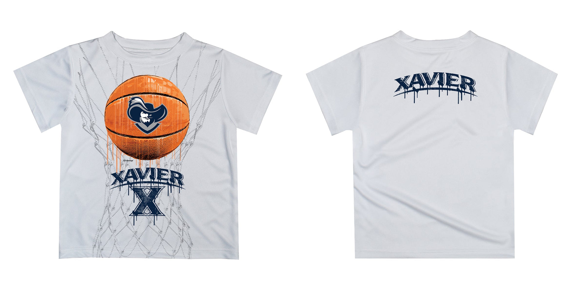 Xavier University Muskateers Original Dripping Basketball White T-Shirt by Vive La Fete