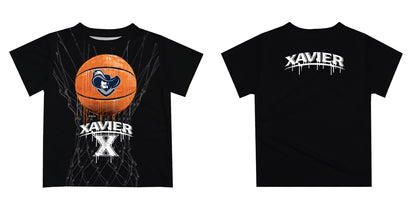 Xavier University Muskateers Original Dripping Basketball Black T-Shirt by Vive La Fete