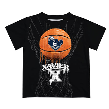 Xavier University Muskateers Original Dripping Basketball Black T-Shirt by Vive La Fete