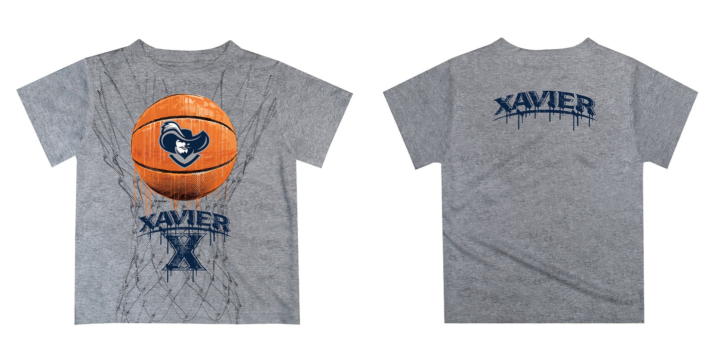 Xavier University Muskateers Original Dripping Basketball Heather Gray T-Shirt by Vive La Fete