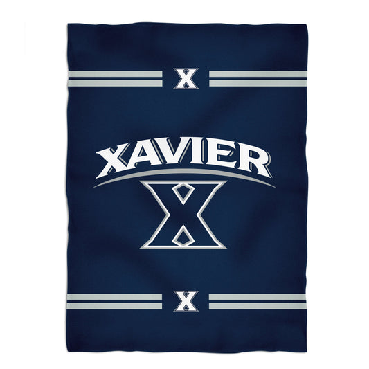 Xavier University Muskateers Game Day Soft Premium Fleece Navy Throw Blanket 40 x 58 Logo and Stripes