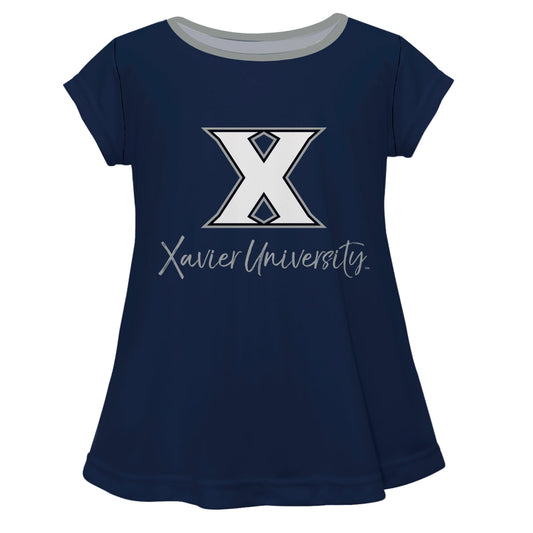 Xavier University Muskateers Girls Game Day Short Sleeve Navy Laurie Top by Vive La Fete