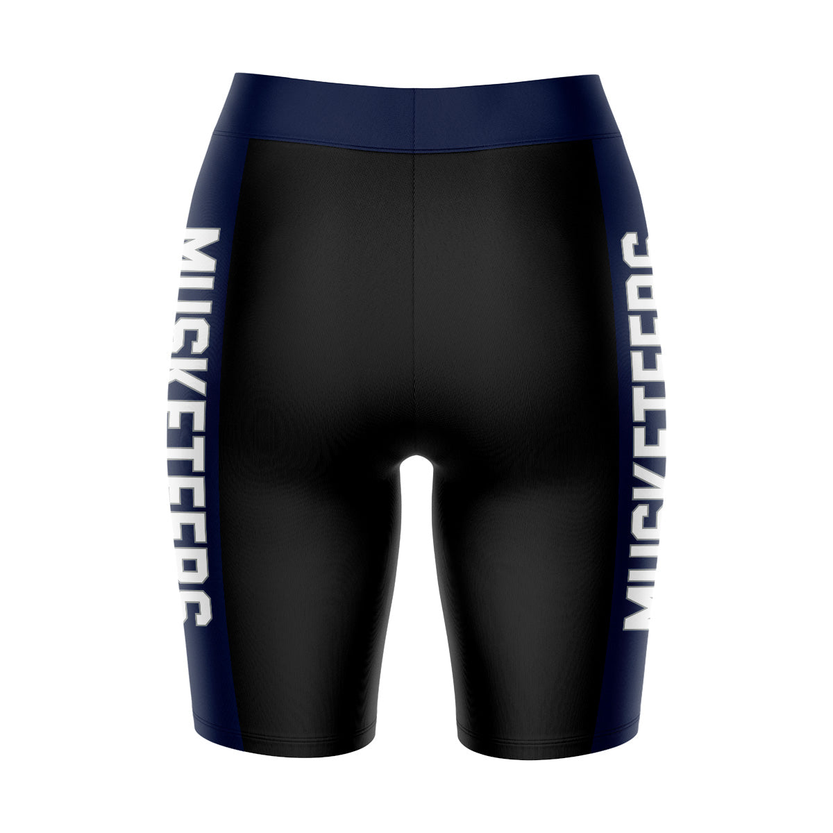 Xavier University Muskateers Vive La Fete Game Day Logo on Waistband and Navy Stripes Black Women Bike Short 9 Inseam