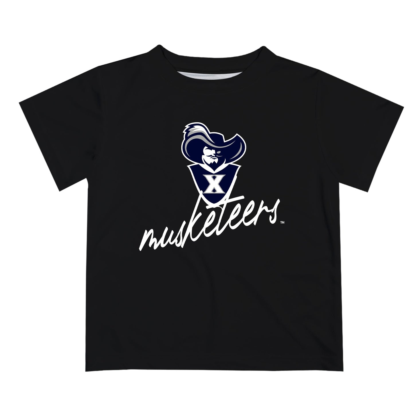 Xavier University Musketeers Vive La Fete Script V1 Black Short Sleeve Tee Shirt