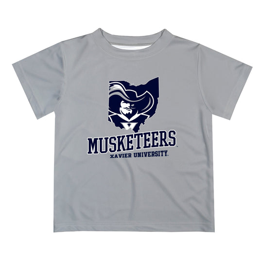 Xavier University Musketeers Vive La Fete State Map Gray Short Sleeve Tee Shirt