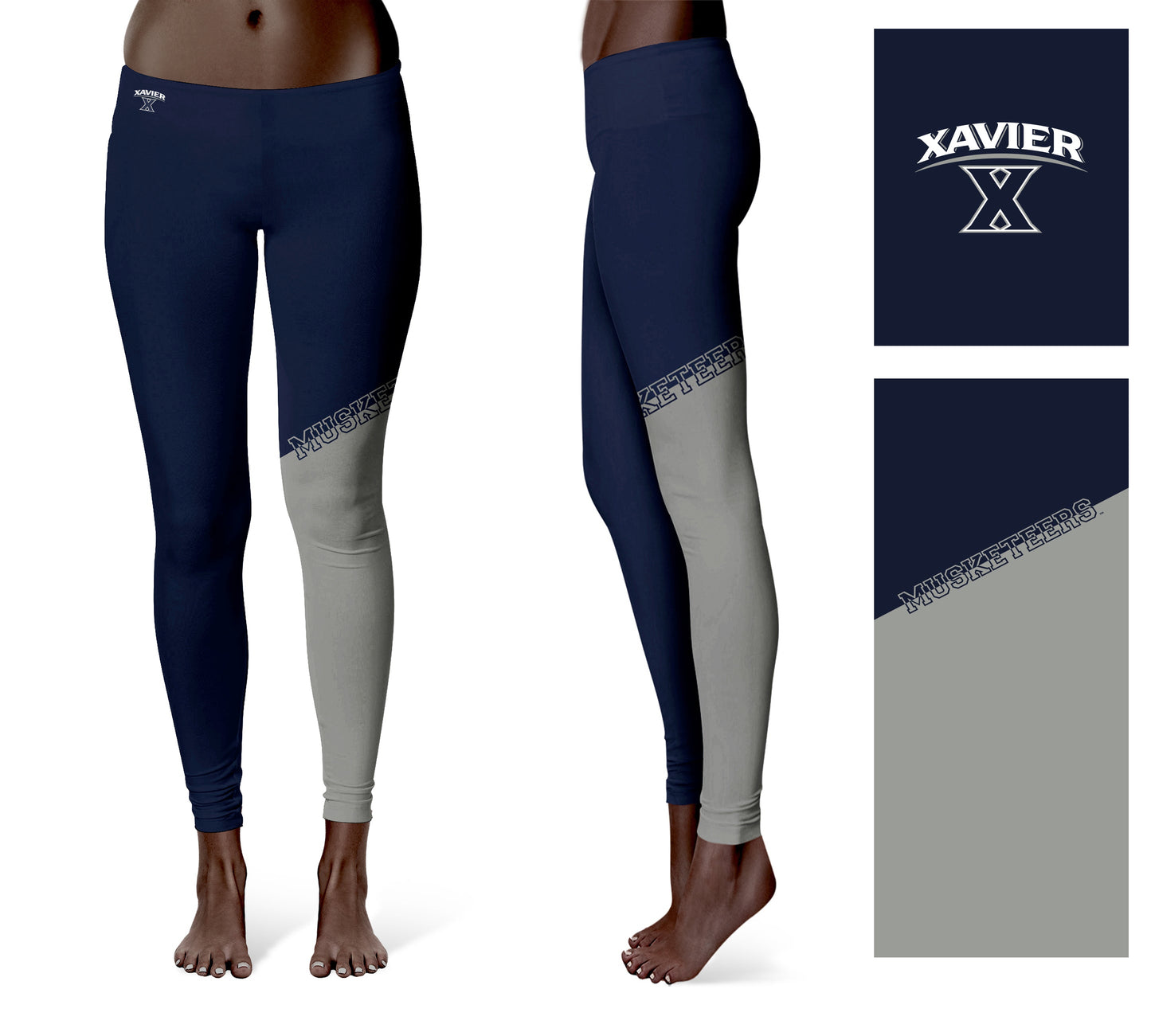 Xavier University Musketeers Vive La Fete Game Day Collegiate Leg Color Block Women Navy Gray Yoga Leggings