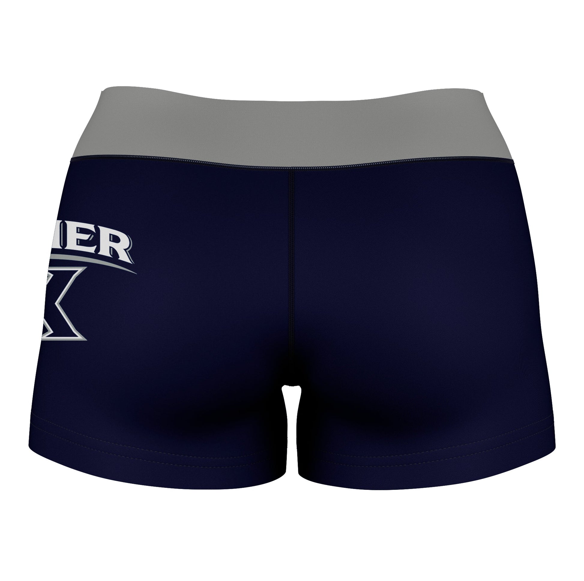 Xavier Musketeers Vive La Fete Logo on Thigh & Waistband Blue Gray Women Yoga Booty Workout Shorts 3.75 Inseam - Vive La F̻te - Online Apparel Store